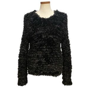 Vintage 90s Y2K Creaszioni Effeci Black Fuzzy Shaggy Knit Sweater